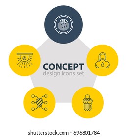 Vector Illustration Of 5 Privacy Icons. Editable Pack Of Camera, Safeguard, Finger Identifier And Other Elements.