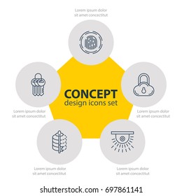 Vector Illustration Of 5 Privacy Icons. Editable Pack Of Encoder, Finger Identifier, Camera And Other Elements.