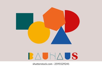 Vector Illustration 5 Shapes Bauhus Pink Color background. design posters, wall art, template, layout with primitive shapes elements. Bauhaus retro pattern background, vector abstract circle