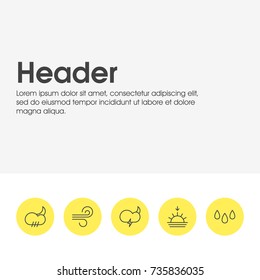Vector Illustration Of 5 Sky Icons. Editable Pack Of Weather, Cloud, Drip And Other Elements.