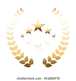 Vector illustration of 5 stars and laurel wreath on a white background.