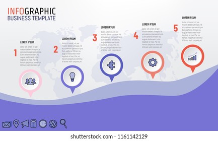 Vector illustration of 5 steps Infographics template for business, education, web design, banners, brochures.