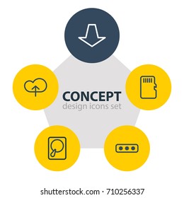 Vector Illustration Of 5 Storage Icons. Editable Pack Of Upload, Downward, Parole And Other Elements.