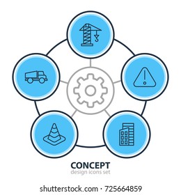 Vector Illustration Of 5 Structure Icons. Editable Pack Of Road Sign, Lifting, Caution And Other Elements.