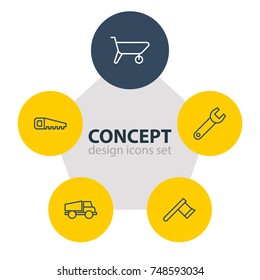 Vector Illustration Of 5 Structure Icons. Editable Pack Of Spanner, Lorry, Hatchet And Other Elements.