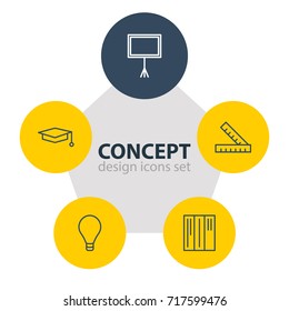 Vector Illustration Of 5 Studies Icons. Editable Pack Of Cap, Bookshelf, Meter And Other Elements.
