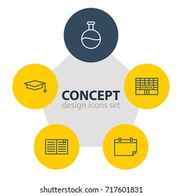 Vector Illustration Of 5 Studies Icons. Editable Pack Of Cap, Tube, Date And Other Elements.