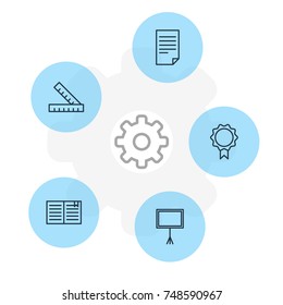 Vector Illustration Of 5 Studies Icons. Editable Pack Of Paper, Write Table, Meter And Other Elements.
