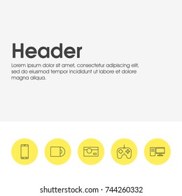 Vector Illustration Of 5 Technology Icons. Editable Pack Of Dvd Drive, Smartphone, PC And Other Elements.