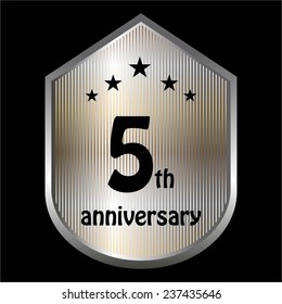 Vector illustration of 5 th anniversary. Silver on a black background.