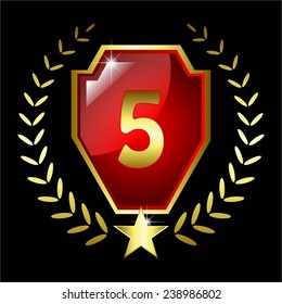 Vector illustration of 5 th anniversary. Red on a black background.