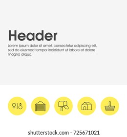 Vector Illustration Of 5 Urban Icons. Editable Pack Of Home, Mail Box, Parking And Other Elements.