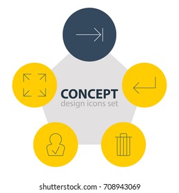 Vector Illustration Of 5 User Icons. Editable Pack Of Garbage, Accsess, Wide Monitor And Other Elements.