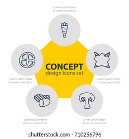 Vector Illustration Of 5 Vegetables Icons. Editable Pack Of Root Vegetable, Cauliflower, Tuber And Other Elements.
