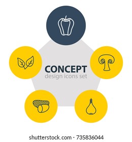Vector Illustration Of 5 Vegetables Icons. Editable Pack Of Peppermint, Fungi, Tuber And Other Elements.