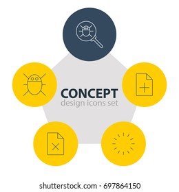 Vector Illustration Of 5 Web Icons. Editable Pack Of Waiting, Bug, Document Adding And Other Elements.