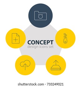 Vector Illustration Of 5 Web Icons. Editable Pack Of Fastener, Cloud Download, Privacy Doc And Other Elements.