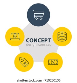 Vector Illustration Of 5 Wholesale Icons. Editable Pack Of Box, Trading, Coins And Other Elements.