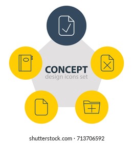 Vector Illustration Of 5 Workplace Icons. Editable Pack Of Done, Add, Book And Other Elements.
