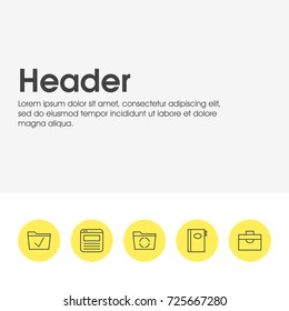 Vector Illustration Of 5 Workplace Icons. Editable Pack Of Page, Book, Portfolio And Other Elements.