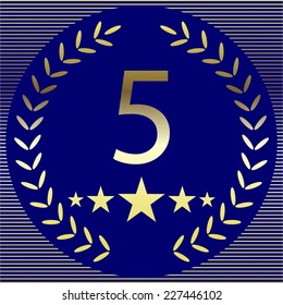 Vector illustration of 5 years anniversary. Blue gold background