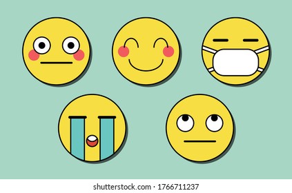 A vector illustration of 5 yellow emoticons