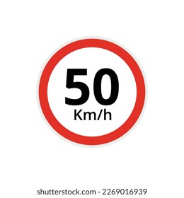 Vector illustration of 50 kilometers per hour speed limit sign, traffic sign flat icon.