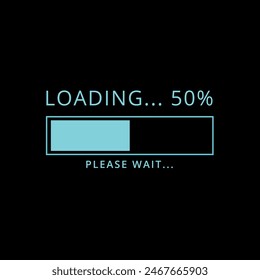 Vector illustration of 50% loading progress bar, buffering, downloading, uploading and loading icon.