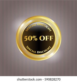 Vector Illustration of 50% Off gold shiny badge
