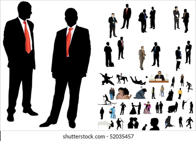 Vector illustration of 50 people silhouette under the white background