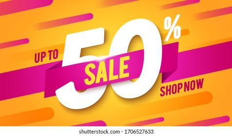 Vector Illustration 50 Percent Off Sale Banner. Modern And Dynamic Look.