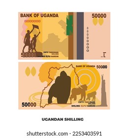 Vector Illustration of 50000 Ugandan shilling note Isolated on white background, scalable and editable eps