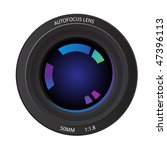 Vector - Illustration of a 50mm camera lens from the front element showing various reflected colors
