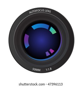 Vector - Illustration of a 50mm camera lens from the front element showing various reflected colors