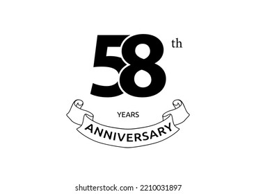 Vector illustration of 58th Years Anniversary logo with black color on white background. Black and white anniversary logo celebration. Good design for invitation, banner, web, greeting card, etc.
