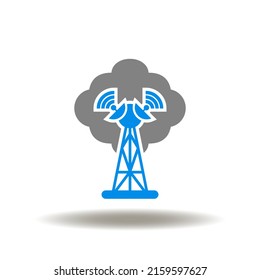 Ilustración vectorial de la antena de 5g con satélite y nube. Icono de la estación 5g. Símbolo del estándar de internet de telecomunicaciones de quinta generación.