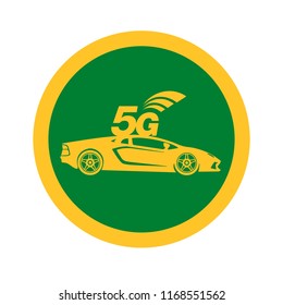 Vector illustration of 5G network connection self-driving car icon. Autonomous self-driving mode concept.