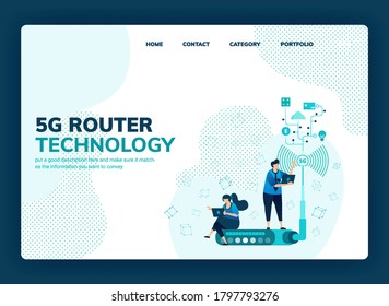 Vector illustration for 5g router and technology to increase network speed, wifi internet connection stability. Design can be used for landing page, template, ui ux, web, website, banner, flyer