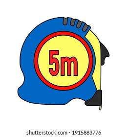 Vector illustration 5mtr blue carpenter measuring tape with a metric units scale isolated on white background. Hand tool.