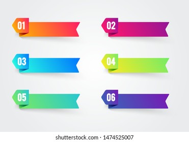 Vector Illustration 6 Colorful 3d Ribbon Labels Set.