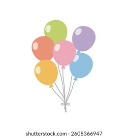 Vector illustration of 6 colorful and cute balloons