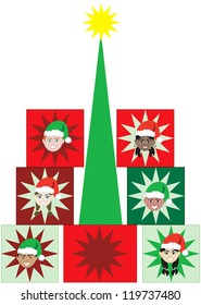 Vector Illustration of 6 kids faces in a Present Christmas Tree.