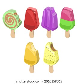 vector illustration of 6 kinds of ice cream stick popsicle