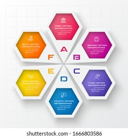 Vector illustration with 6 options,Template for graphs and diagrams,Hexagon infographic.