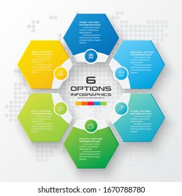 Vector illustration with 6 options,Template for graphs and diagrams,Hexagon infographic.