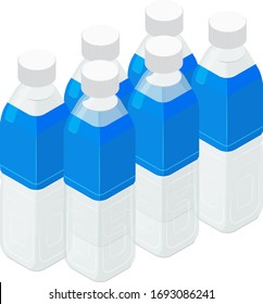 Ilustración vectorial de 6 botellas de agua plásticas