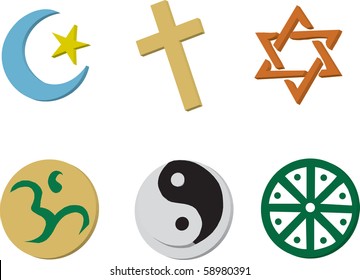 Vector Illustration of 6 religious icons in 3D style.
