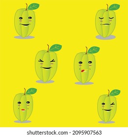 vector illustration of 6 super cute star fruit emoticons