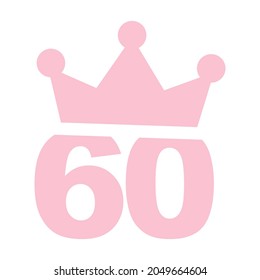 Vektorgrafik des rosa Clipart-Symbol der 60. Geburtstagsfeier - Nummer sechzig mit einer Krone