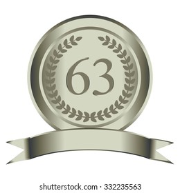 Vector illustration of 64 the anniversary. Silver laurel wreath and ribbon.